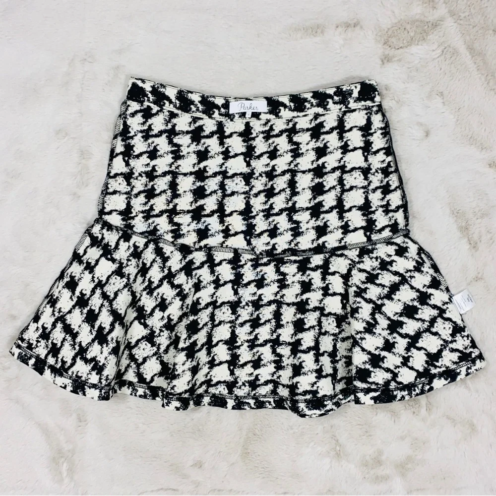 PARKER Mckenna Fit & Flare Mini Skirt sz 2 Waist 26" Black White Houndstooth - Picture 7 of 16